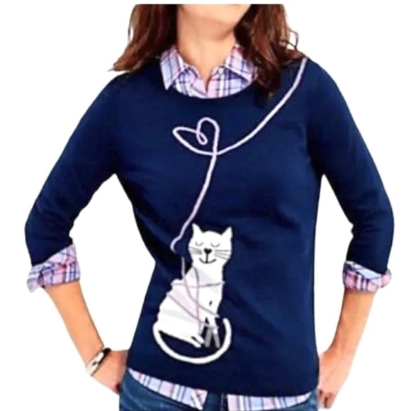 Talbots Sweaters - Talbots Intarsia navy Cat sweater size M